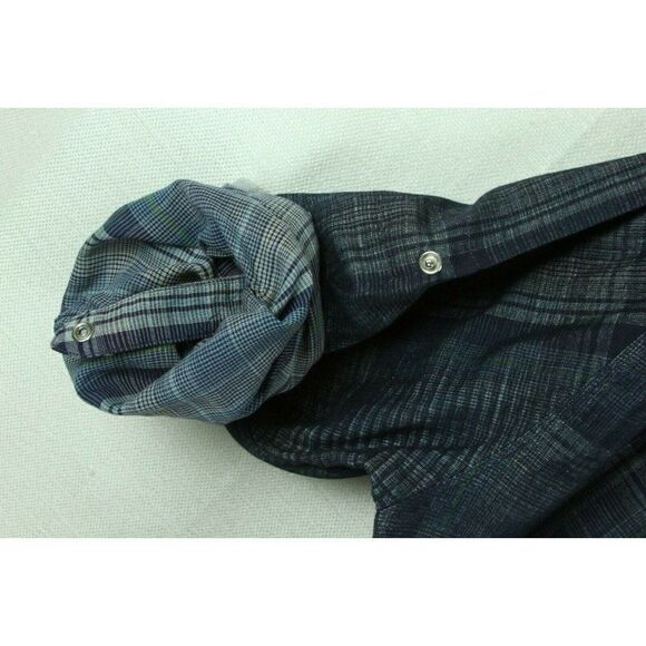 Equilibrio Button Front Shirt Plaid Blue Cotton Men's XL Roll Tab Long Sleeves - Picture 3 of 10